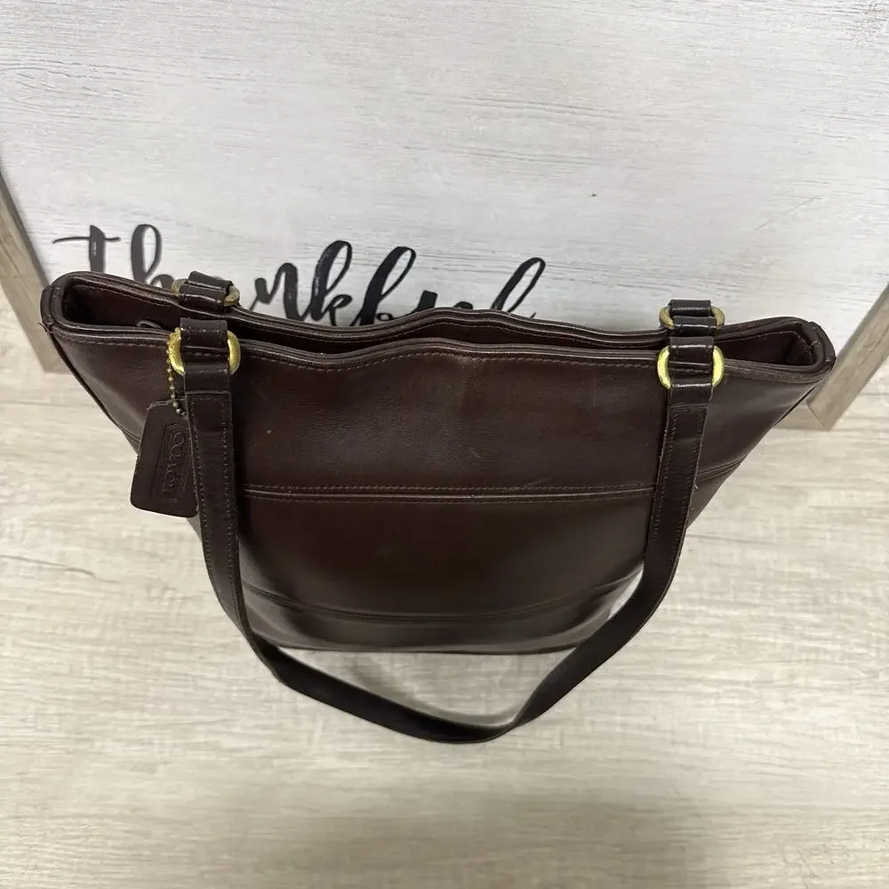 Vintage COACH Tribeca 9098 Brown Leather Tote USA Hangtag Shoulder Bag